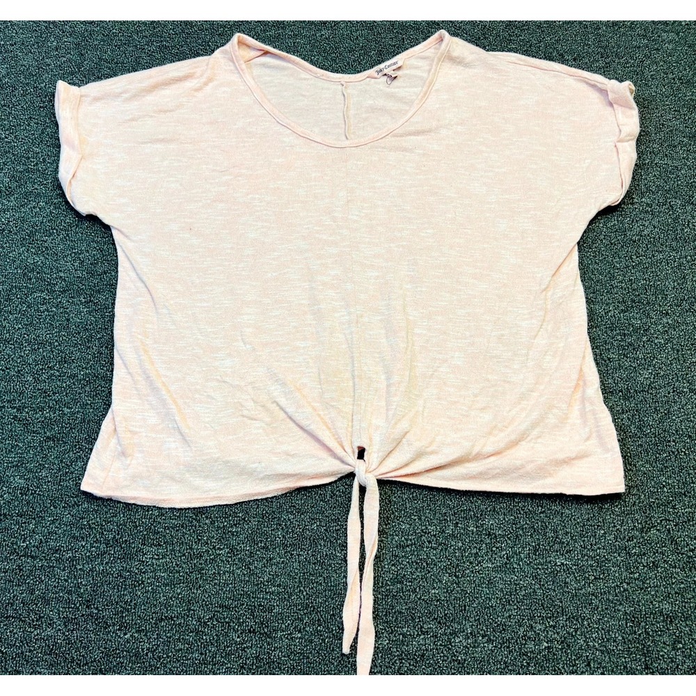 Juicy Couture T-Shirt Women Large Light Pink Knotted Hem Short Sleeve Scoop Neck